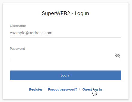 Guest log in link on the login screen