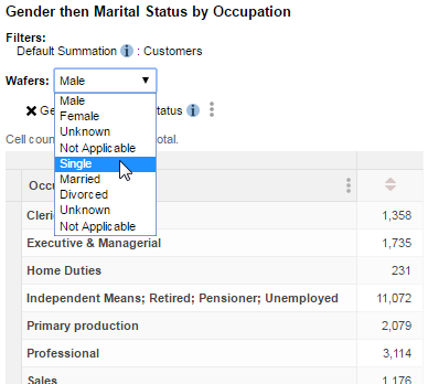 A table with Gender and Marital Status concatenated on the wafers