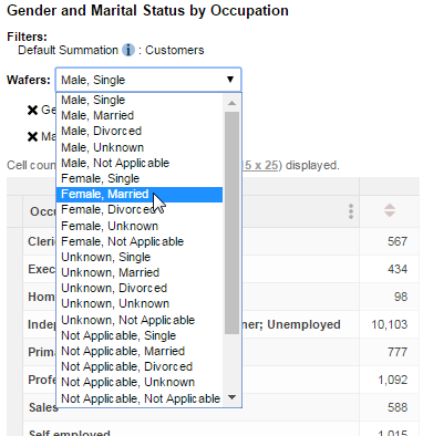 A table with Gender and Marital Status nested on the wafers