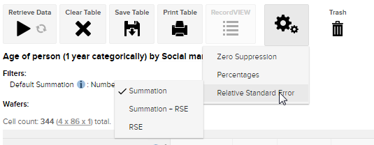 The SuperWEB2 settings menu with the Relative Standard Error submenu open