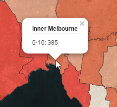 A pop-up showing the data value for a selected region on the map